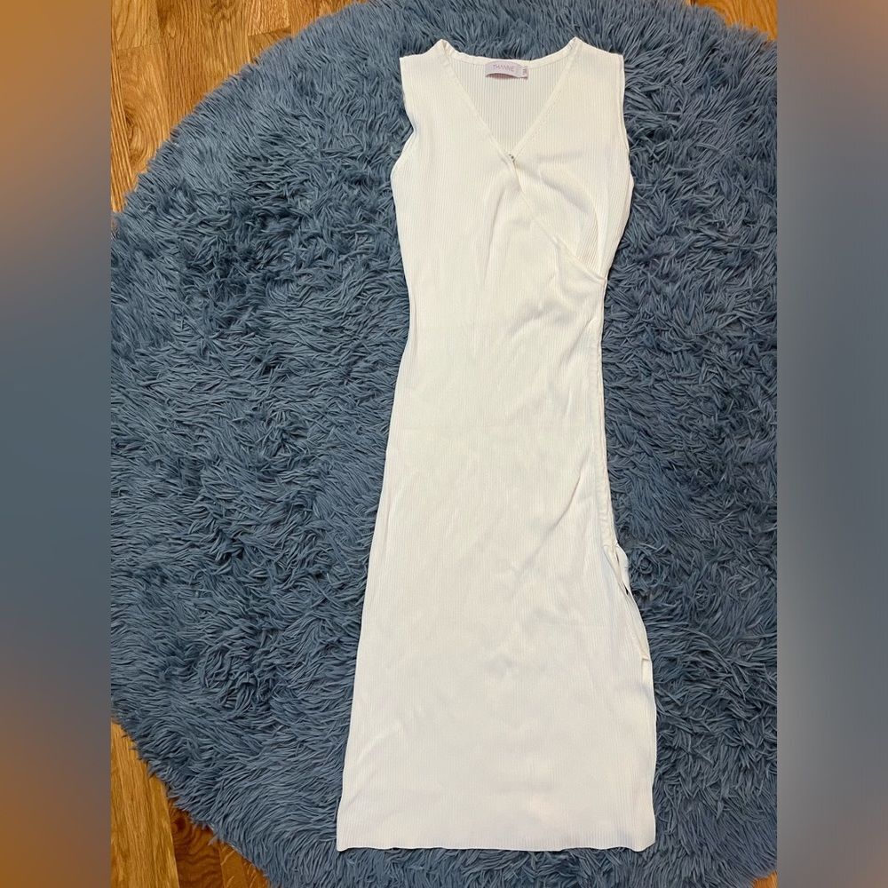 Thanne White Ribbed Stretch Midi Dress Size S M